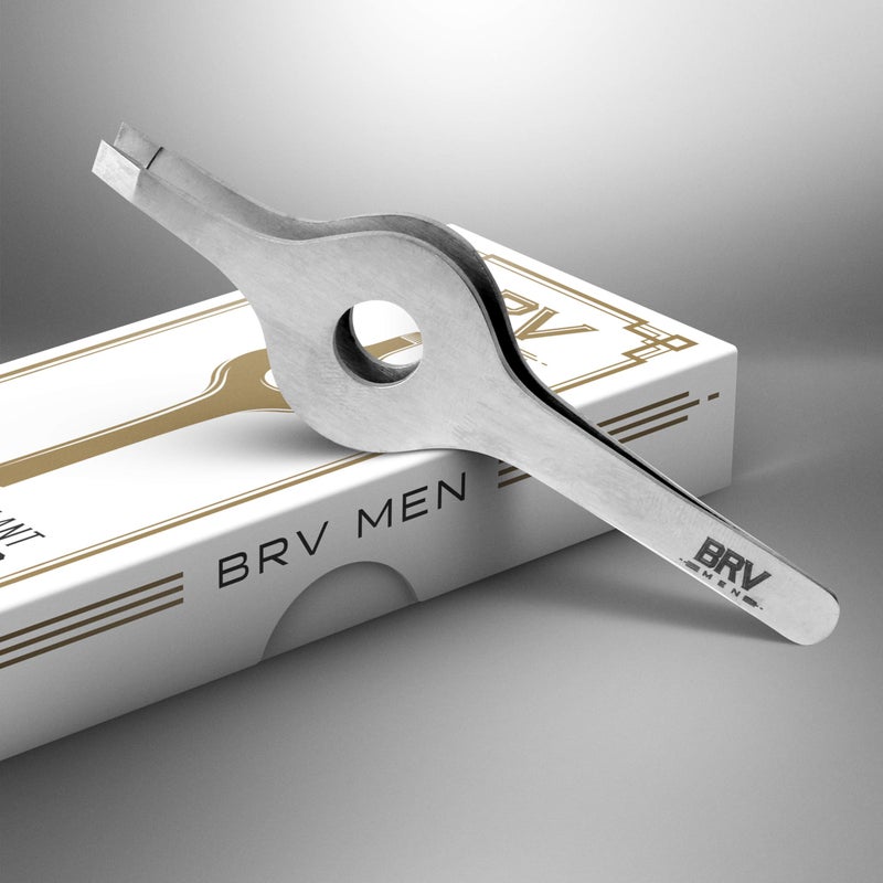 BRV MEN Wide Grip Slant Tweezers | Hand-Filed Slanted Tips for Ultra-Precision | Tweezers for Eyebrows & Nose/Ear/Facial Hair | Professional Tweezers for Women & Men - Silver - Image 3